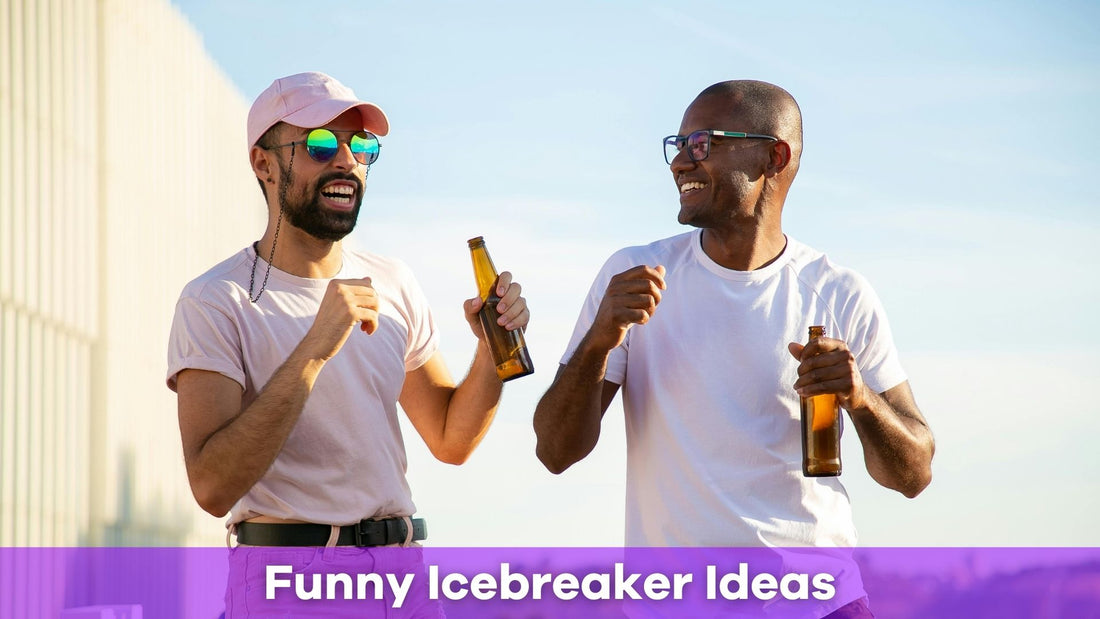 two men talking about funny icebreaker ideas