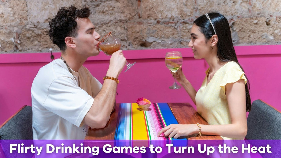 a man and a woman playing flirty drinking games
