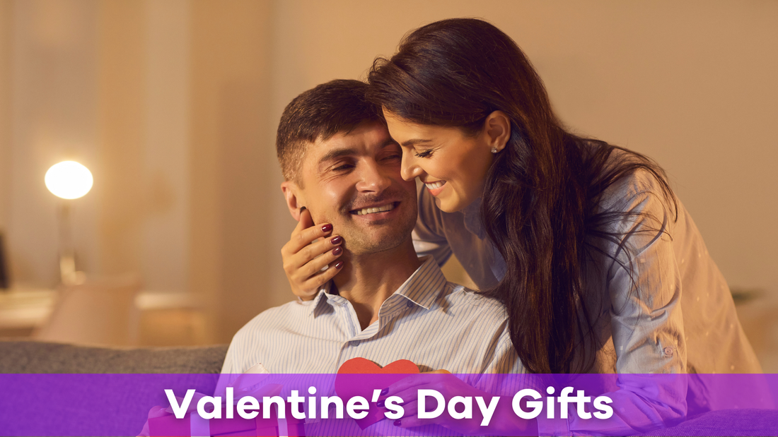 a couple exchanging valentine's day gifts